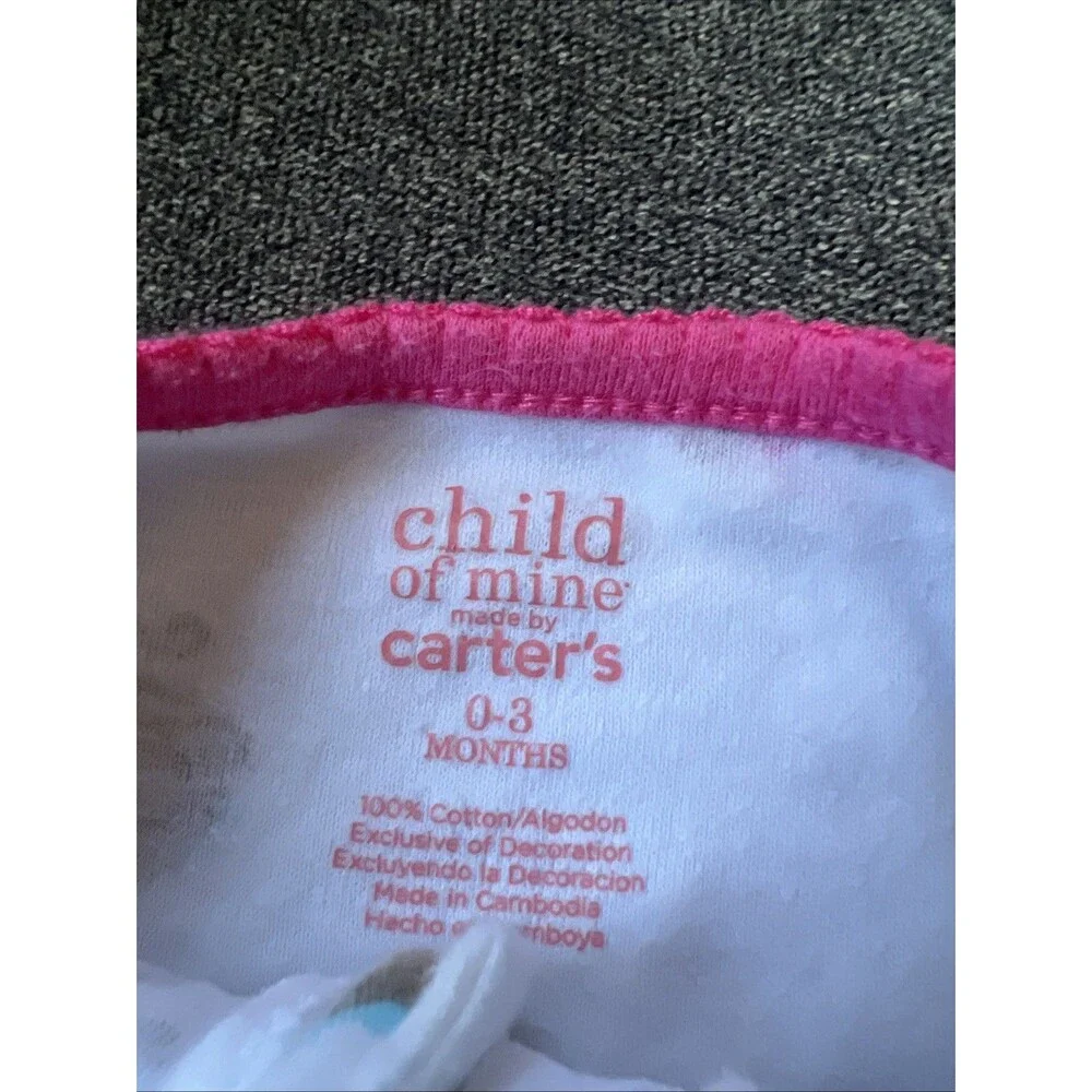 Child of Mine‎ by Carters Footed Sleeper Baby 0-3 Months White Monkey Pajamas